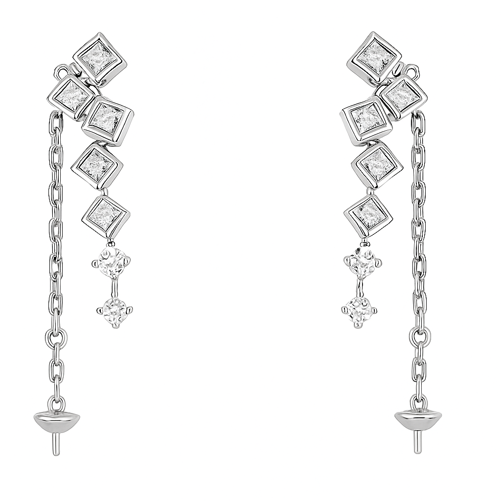 DIY Mount Earrings - 925 Sterling Silver Cascading Rhinestones