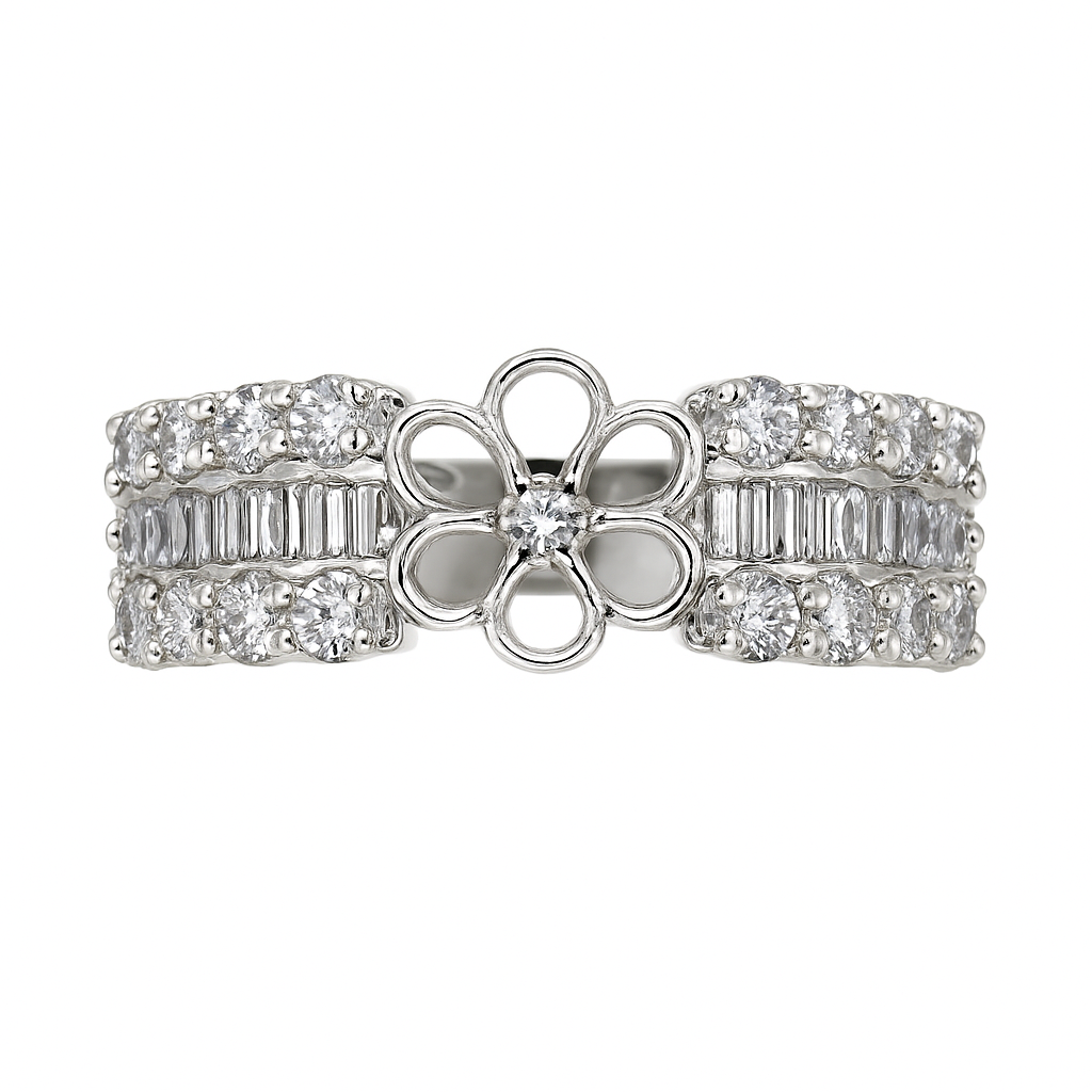 DIY Mount Adjustable Ring - 925 Sterling Silver Luxe Flora Baguette Adjutable ring
