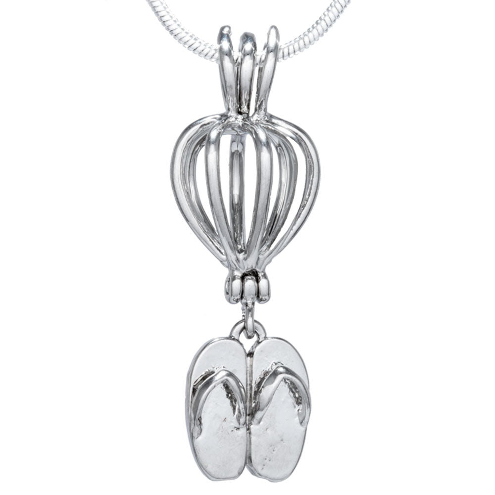 Cage Pendant Silver Plated - Sandals Flip Flops Dangle Hot Air Balloon