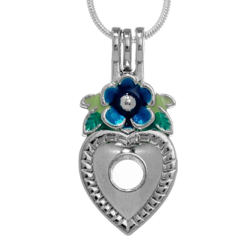 Cage Pendant Silver Plated - Heart Flower Colored