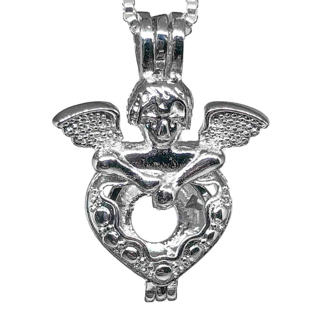 Cage Pendant Silver Plated - Angel Wing Heart