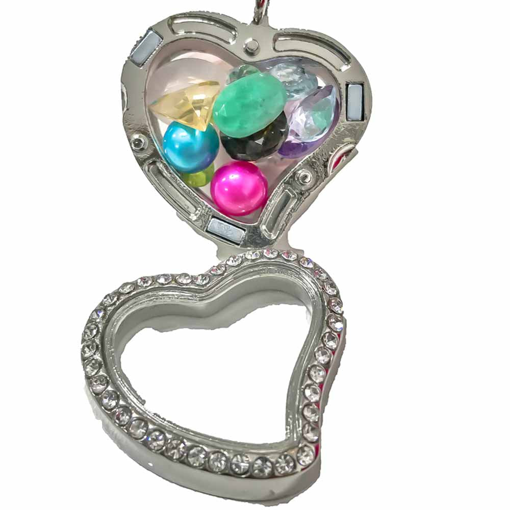 Diamantes de imitación de corazón de medallón de vidrio magnético