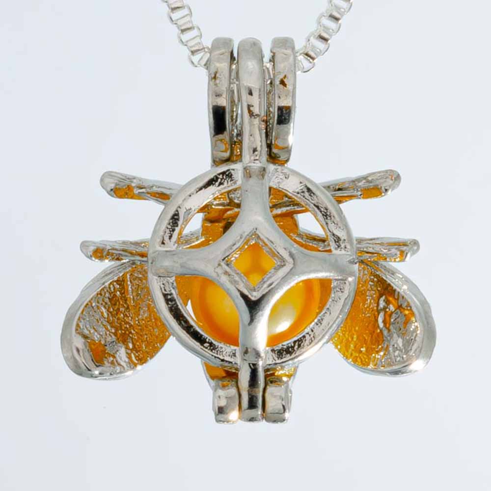 Cage Pendant Silver Plated - Bumble Bee