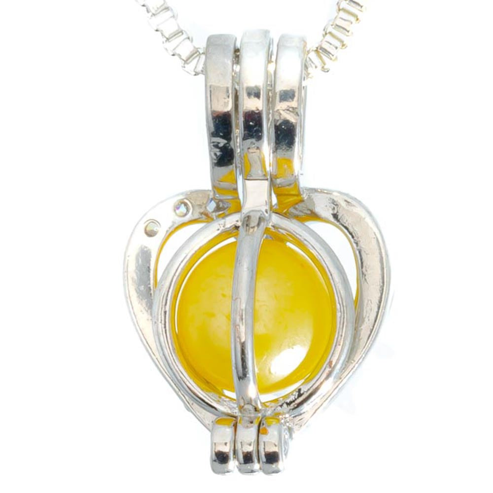 Cage Pendant Silver Plated - Heart Swirl with Center Rhinestone