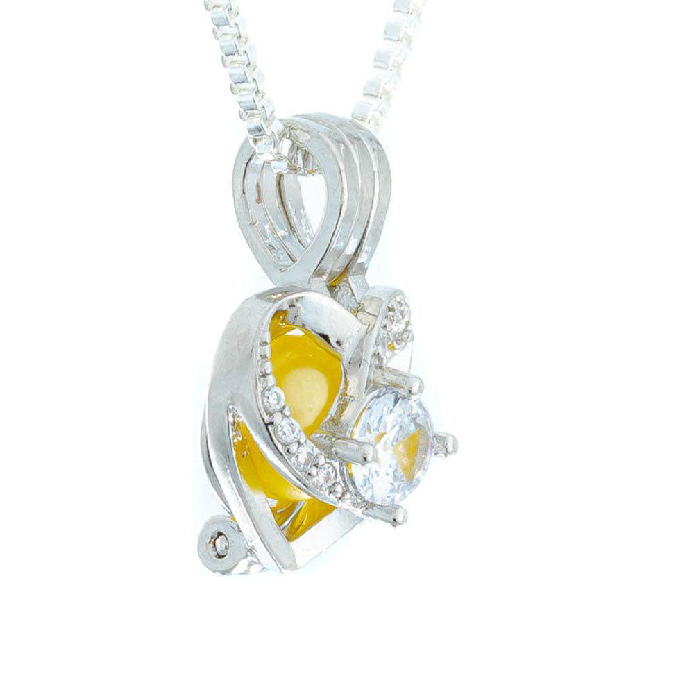 Cage Pendant Silver Plated - Heart Swirl with Center Rhinestone