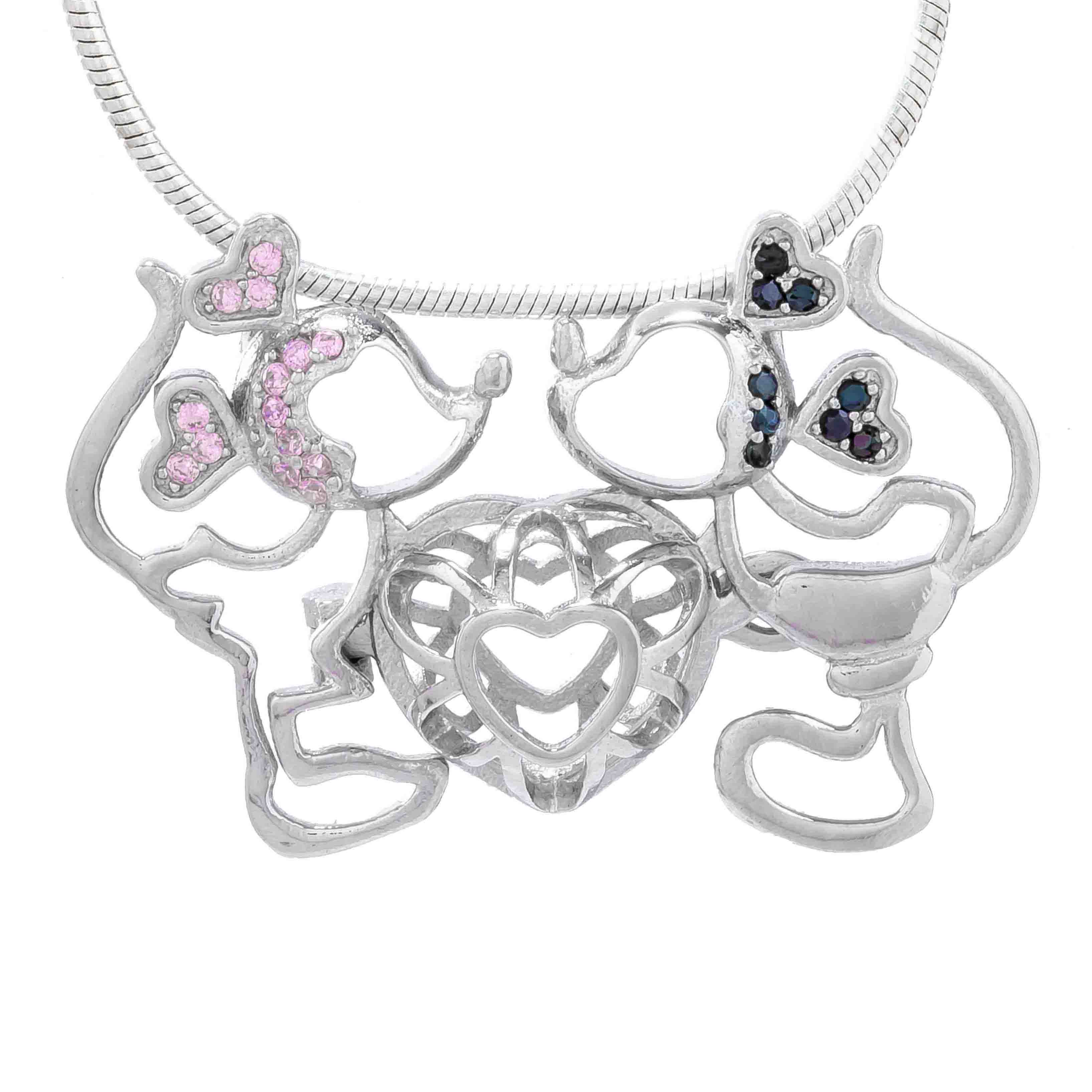 Cage Pendant 925 Sterling Silver - Mickey and Minnie Mouse Kissing Heart