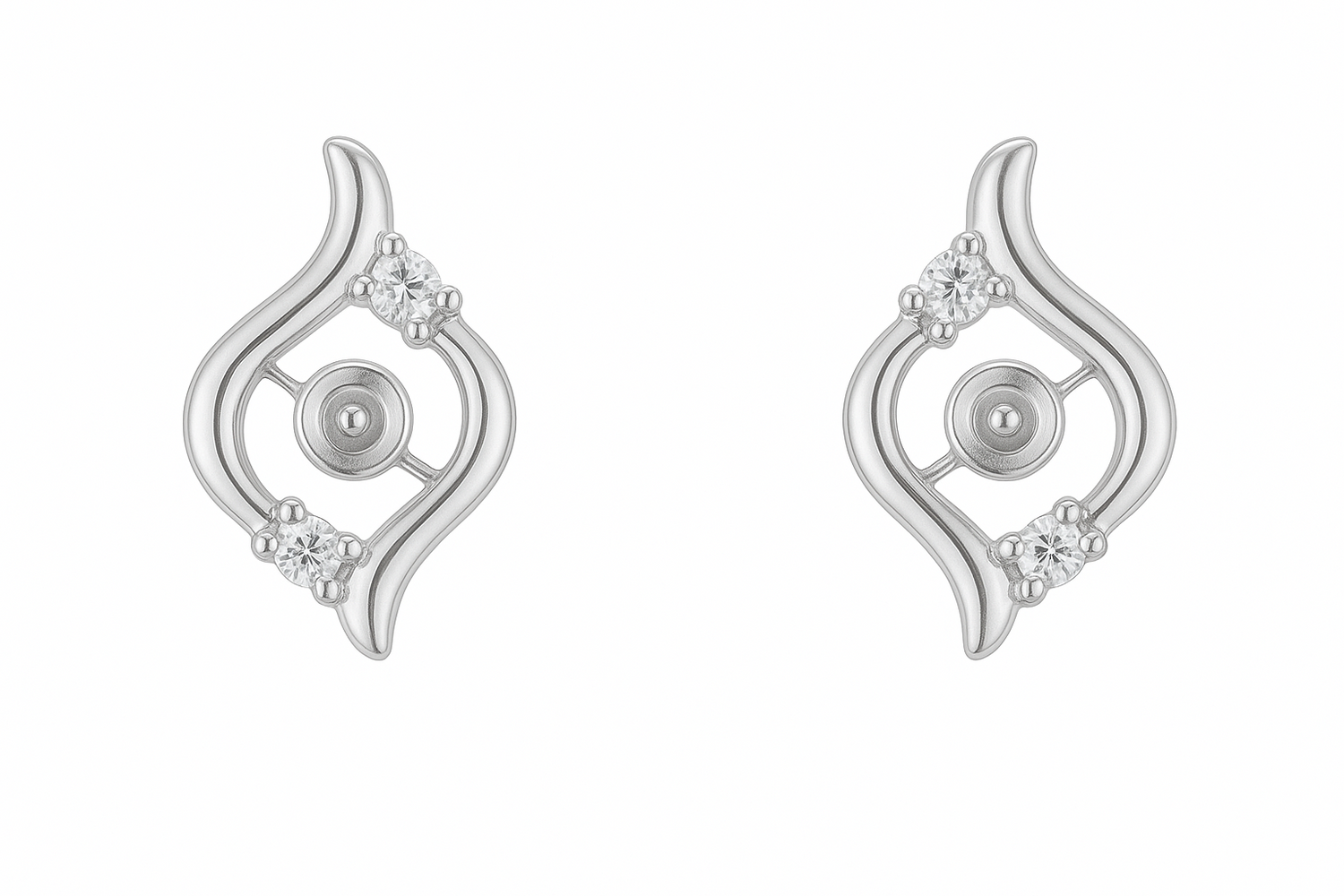 DIY Mount Earrings - 925 Sterling Silver Flame Stud Earrings