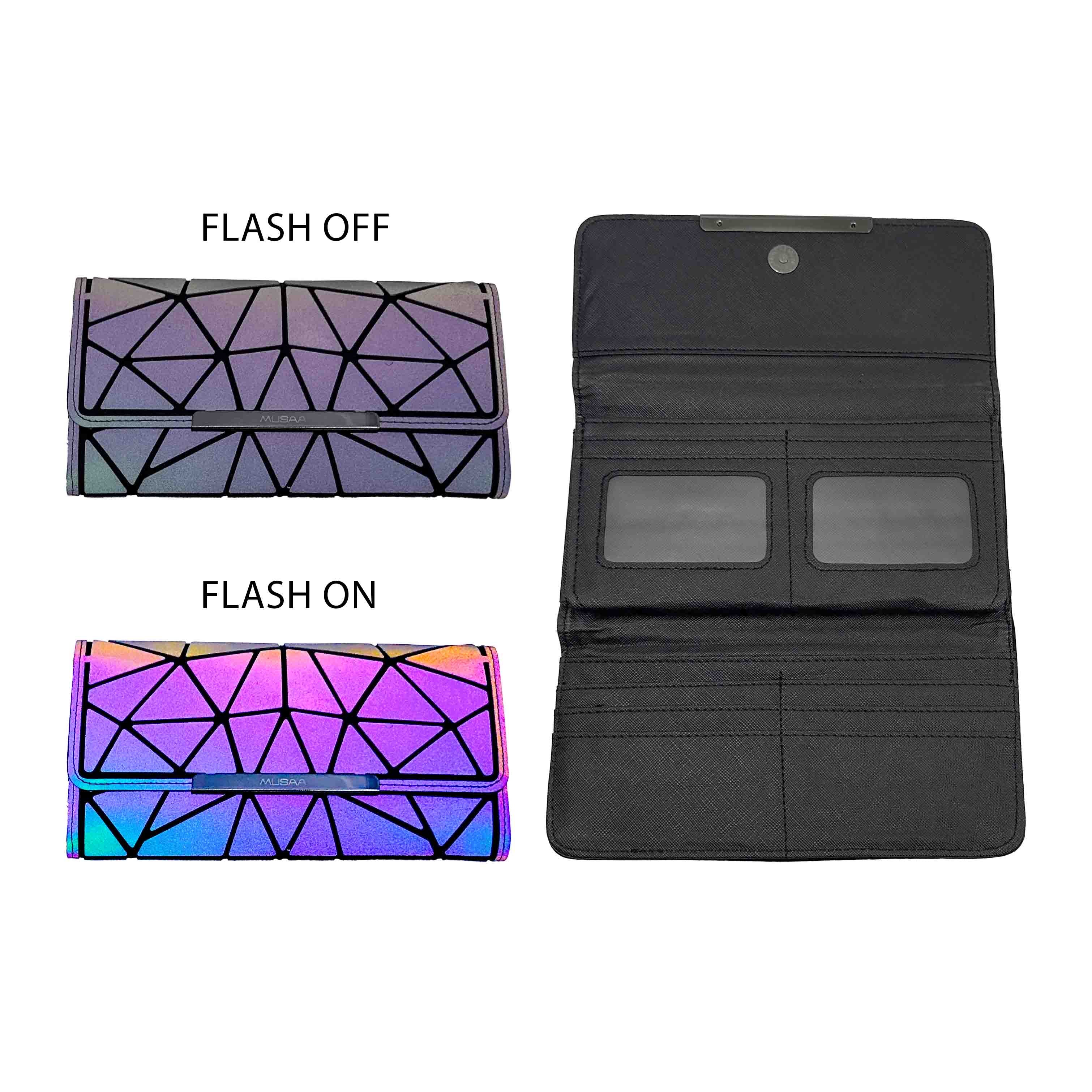 Cartera de tres pliegues Flash Purse (cambia de color con la luz del sol y en fotos y videos con el flash encendido)