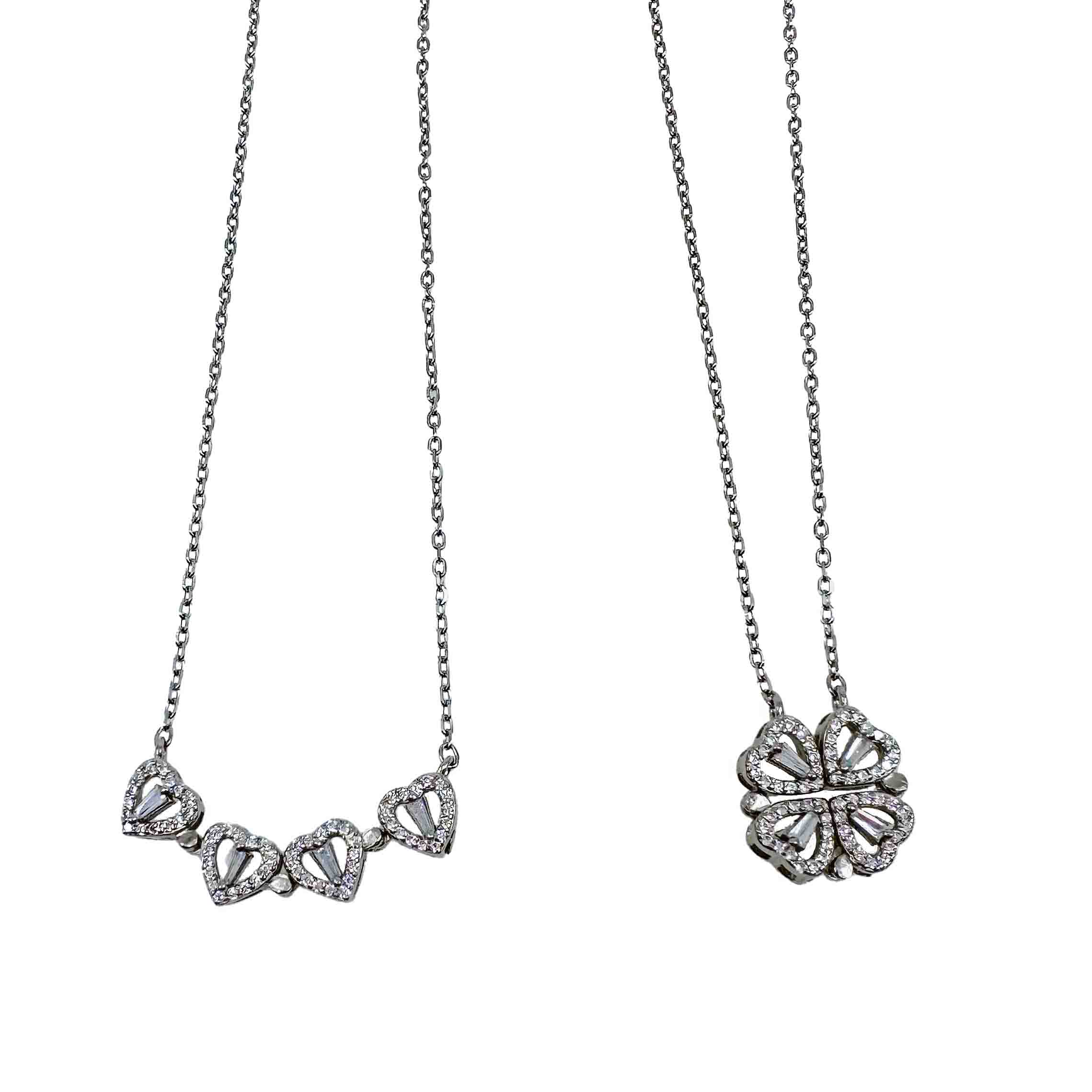 Changeable Magnetic 4 Leaf Clover and Heart Pendant Necklace Set .925 –  DezLin