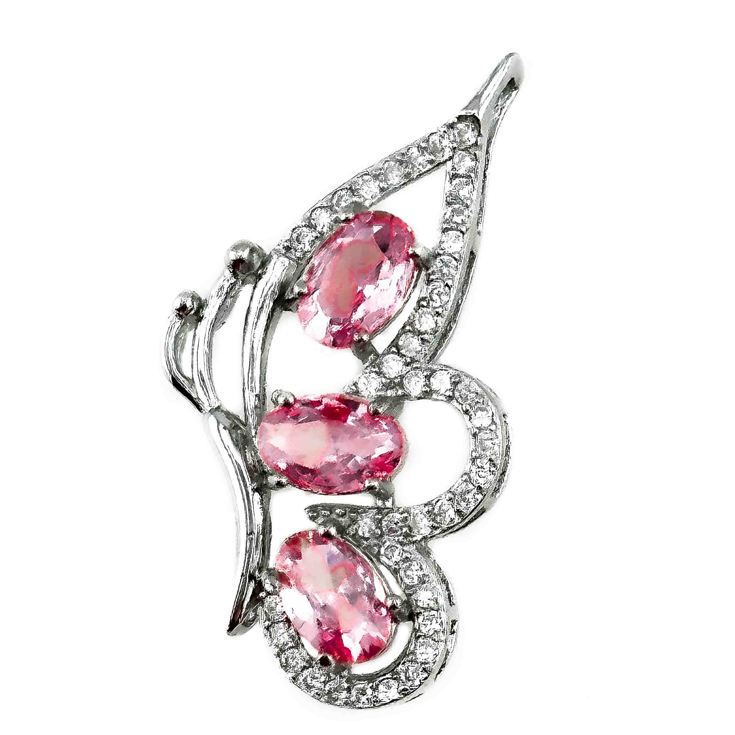 Large .925 Sterling Silver Butterfly Pendant with Pink Rhinestones
