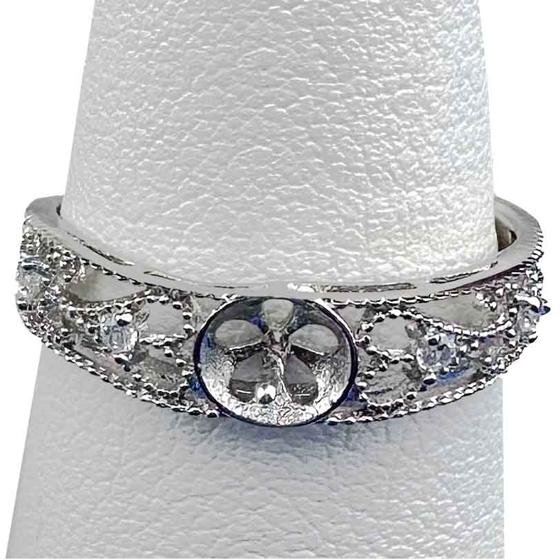 DIY Mount Adjustable Ring - 925 Sterling Silver Victorian Lace Style