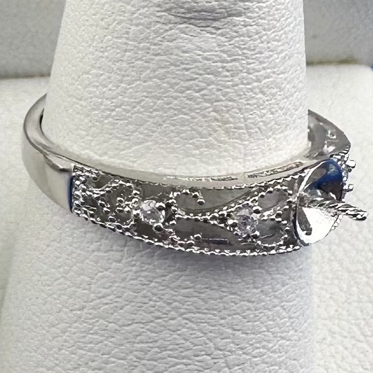 DIY Mount Adjustable Ring - 925 Sterling Silver Victorian Lace Style