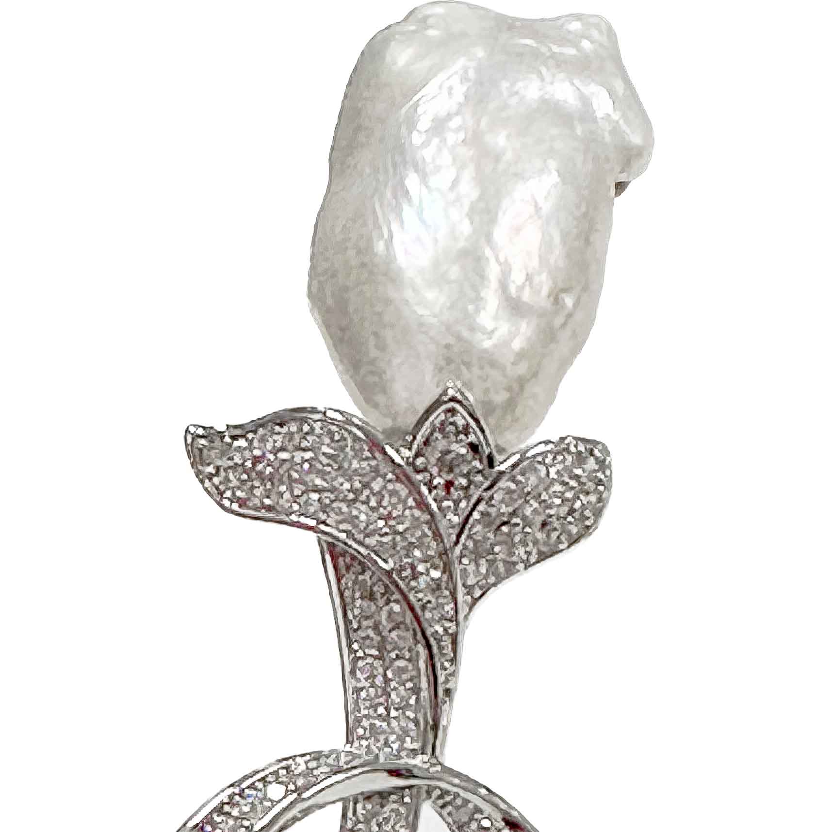 Broche de montaje Plateado Flor de rosa blanca Diamante de imitación