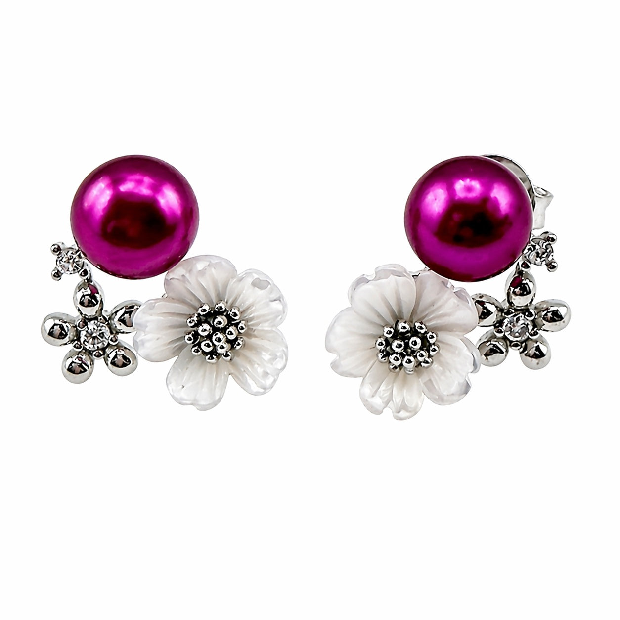 DIY Mount Adjustable Ring & Earrings - 925 Sterling Silver Oyster Shell White Flower