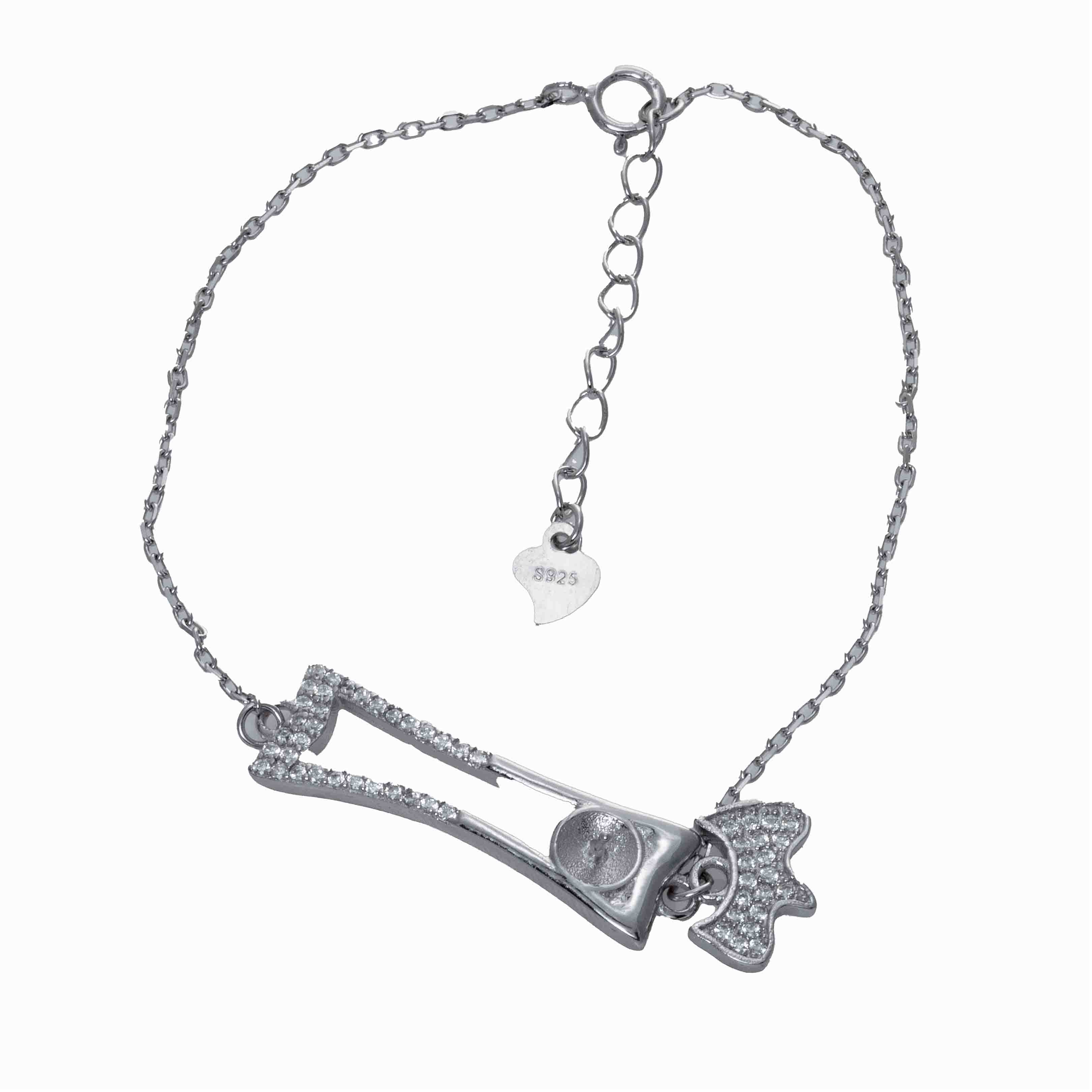 Mount Bracelet .925 Sterling Silver Curva de diamantes de imitación con cadena delicada