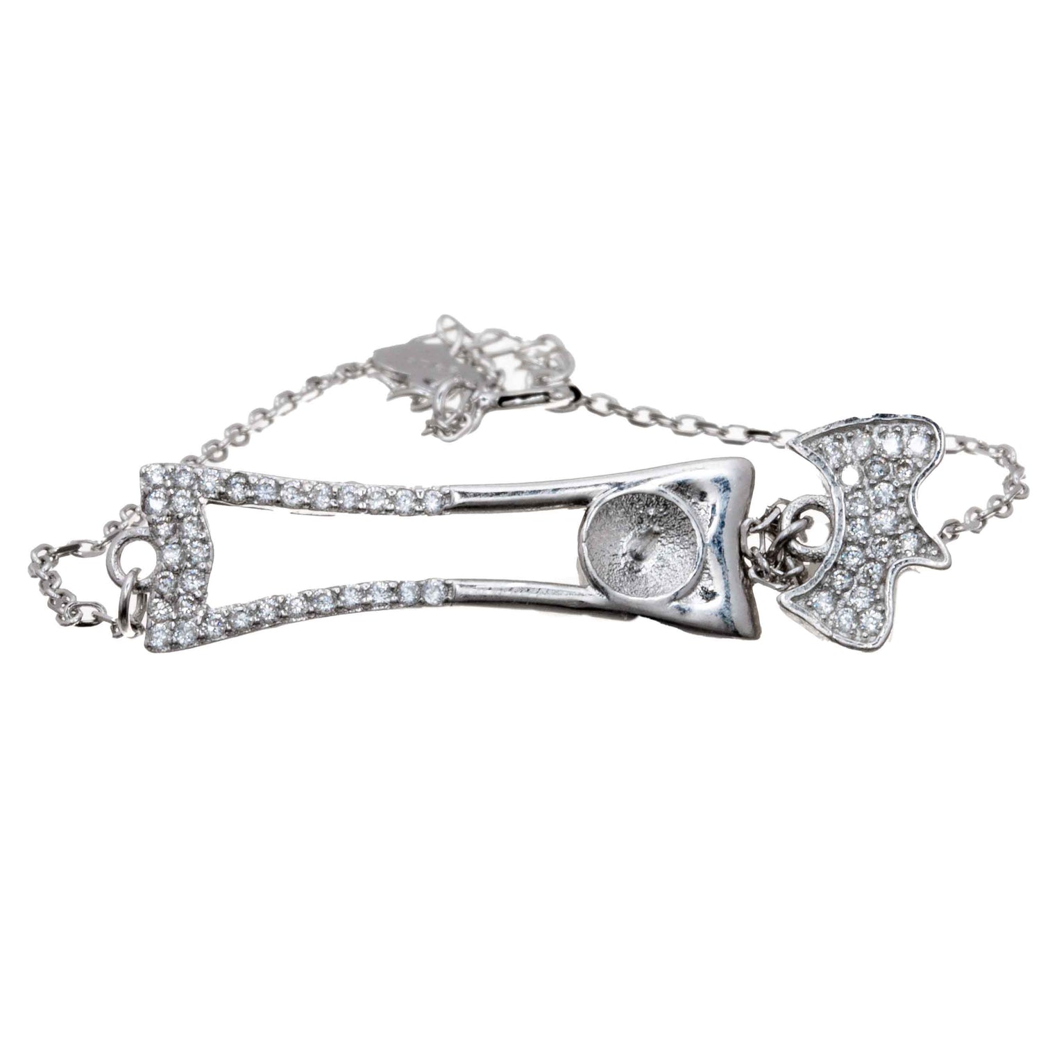 DIY Mount Bracelet - 925 Sterling Silver Rhinestone Curve with Dainty Chain