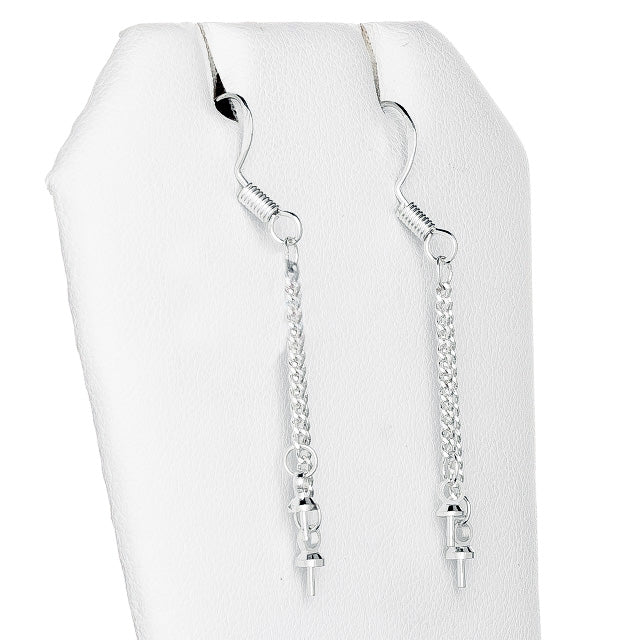 DIY Mount Earrings - 925 Sterling Silver Double Pearl Chain