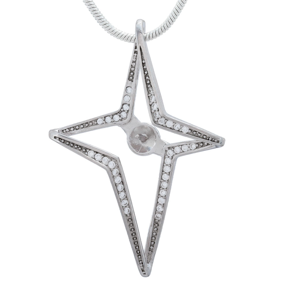 DIY Mount Pendant - 925 Sterling Silver Large Rhinestone Star Cross