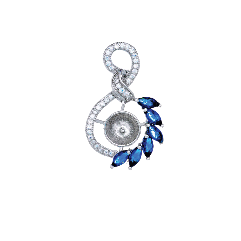 DIY Mount Pendant - 925 Sterling Silver Twisted Blue Zircon Crystals