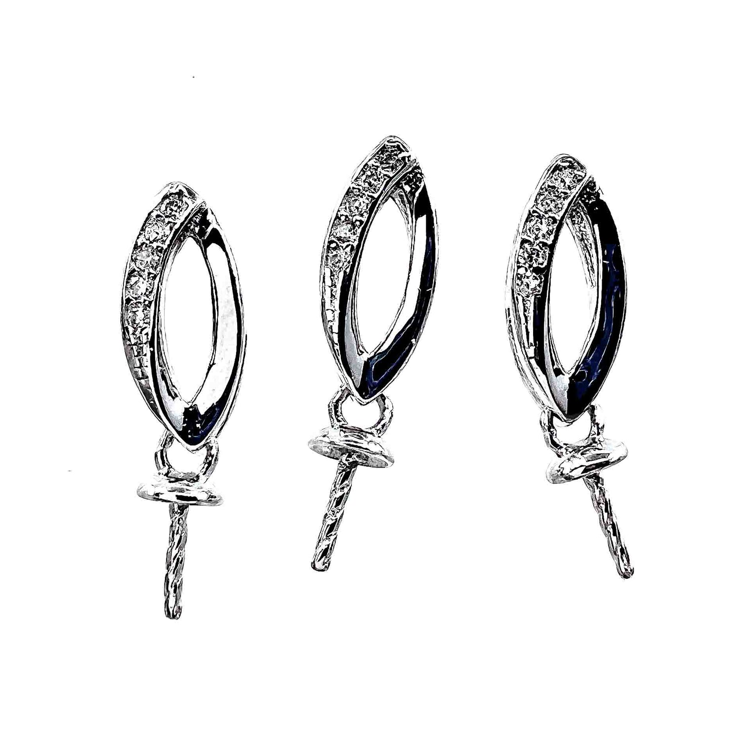 DIY Mount Pendant - 925 Sterling Silver Oval Half Rhinestone Halo Dangle (3 Pack)