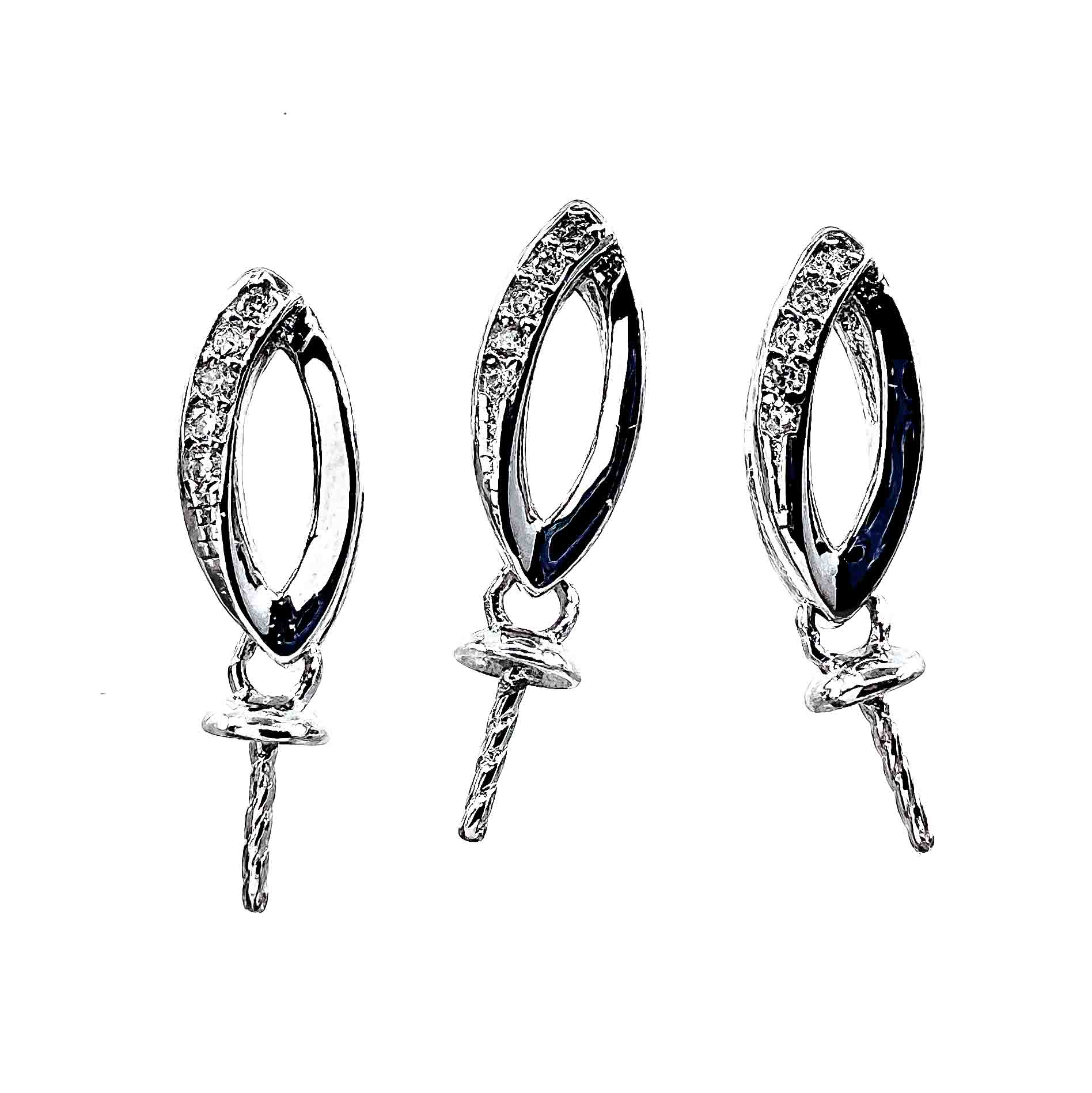 DIY Mount Pendant - 925 Sterling Silver Oval Half Rhinestone Halo Dangle (3 Pack)