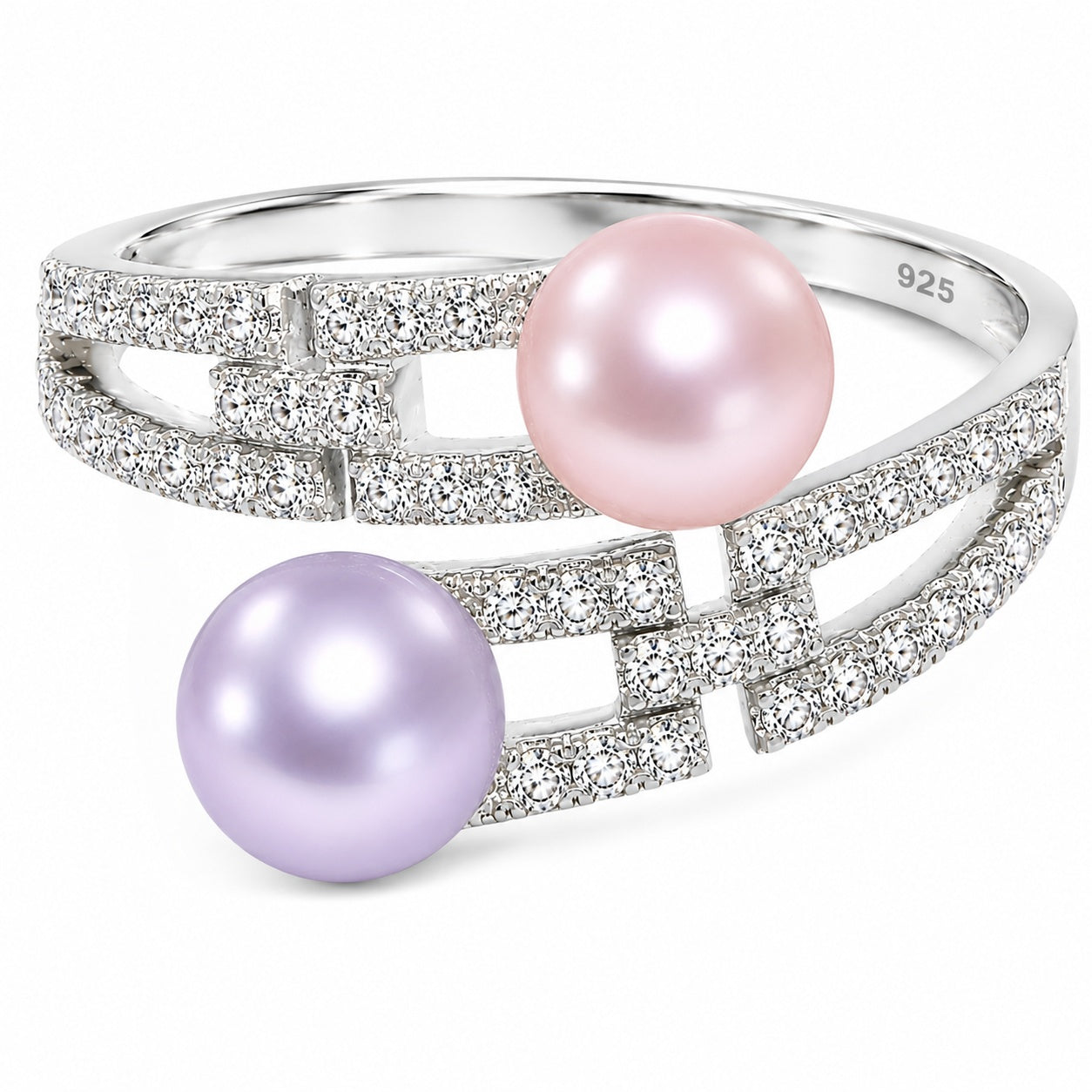 Anillo Ajustable Montura Plata .925 Doble Perla Strass
