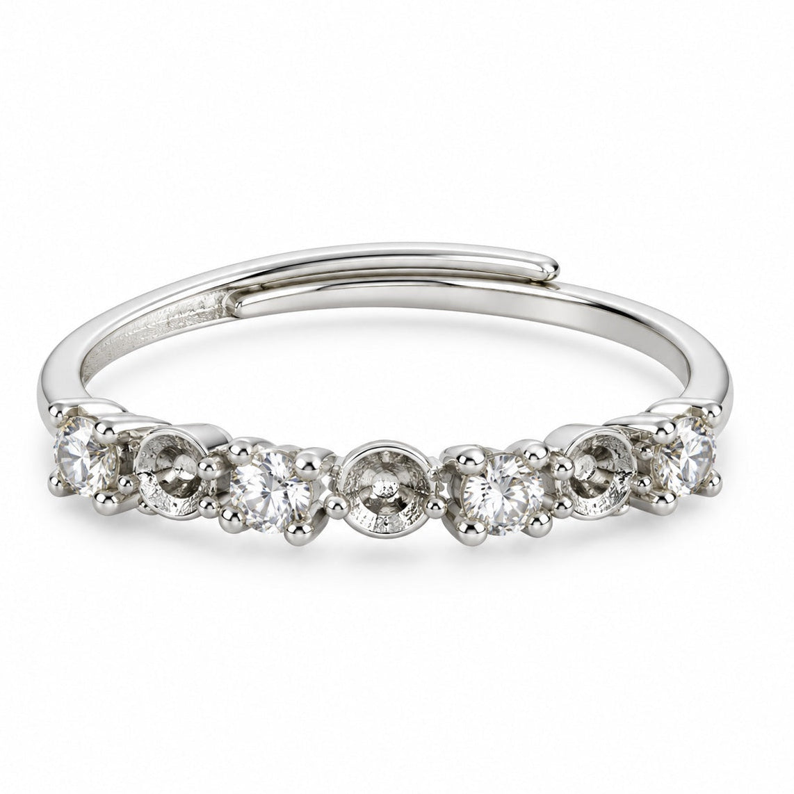 DIY Mount Adjustable Ring - 925 Sterling Silver Quad Rhinestone Baby Pearl