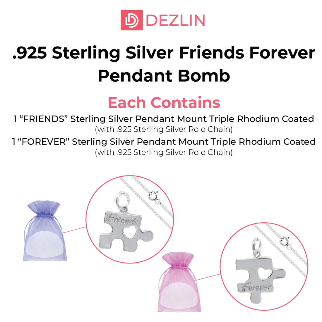 Pendant Bomb - Best Friends 925 Sterling Silver Rhodium Coated (2 Bombs in 1)