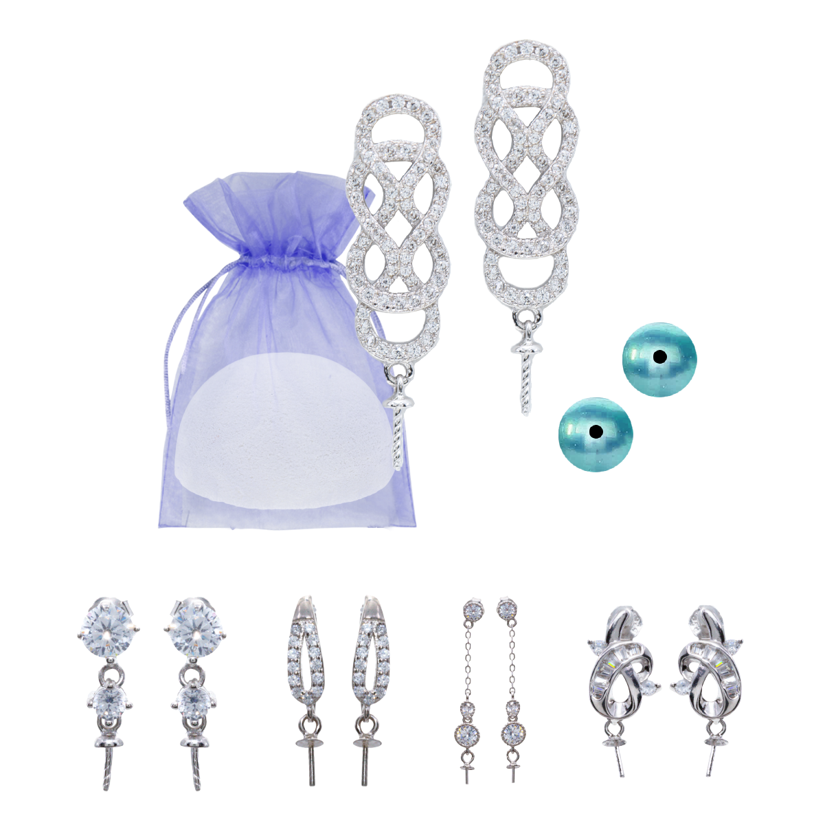 DIY Earring Mount Bomb - 925 Sterling Silver Rhodium Coated (100+ Styles)
