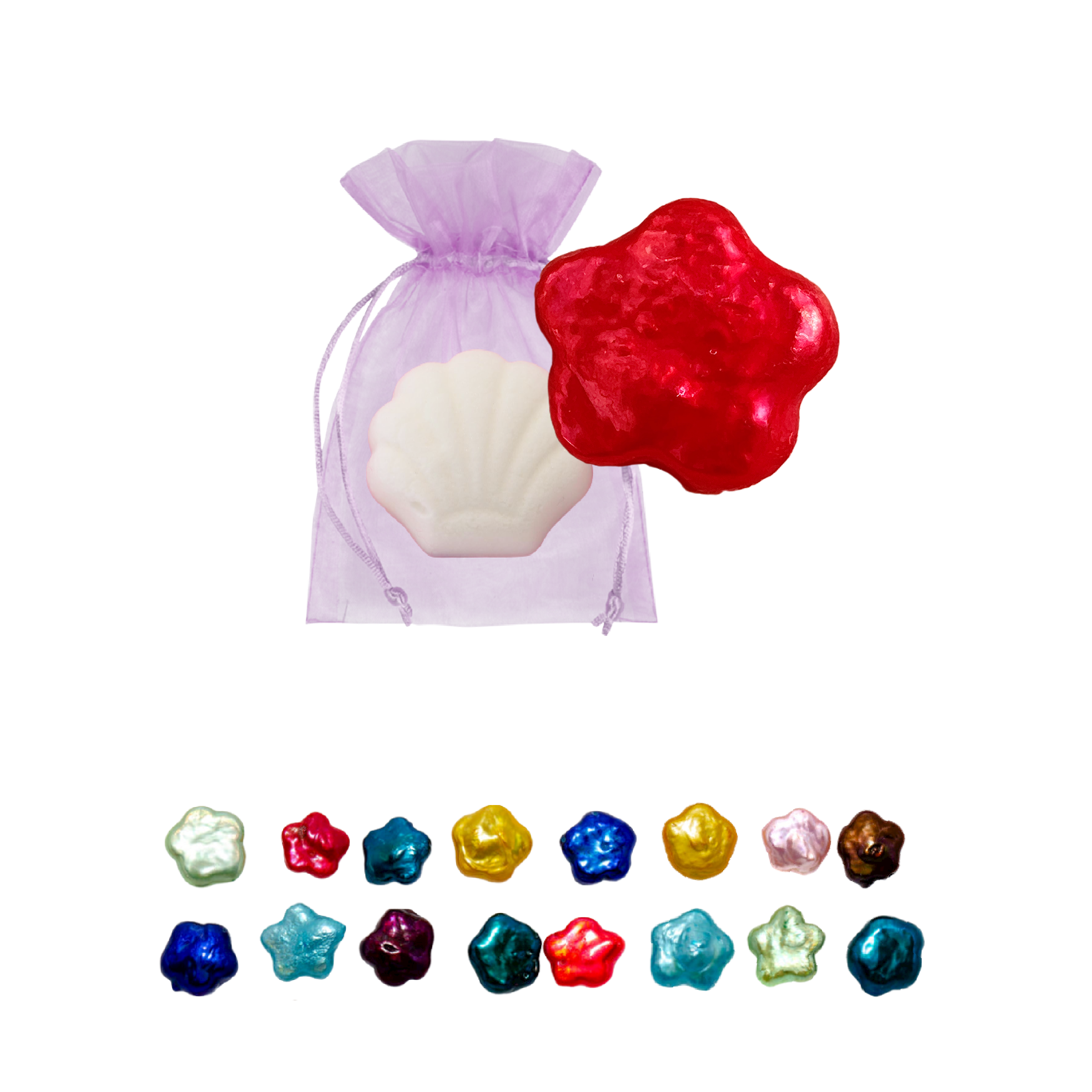 Bomba de perlas con perla en forma de flor