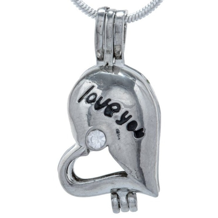 Cage Pendant Silver Plated - Love You Rhinestone Heart