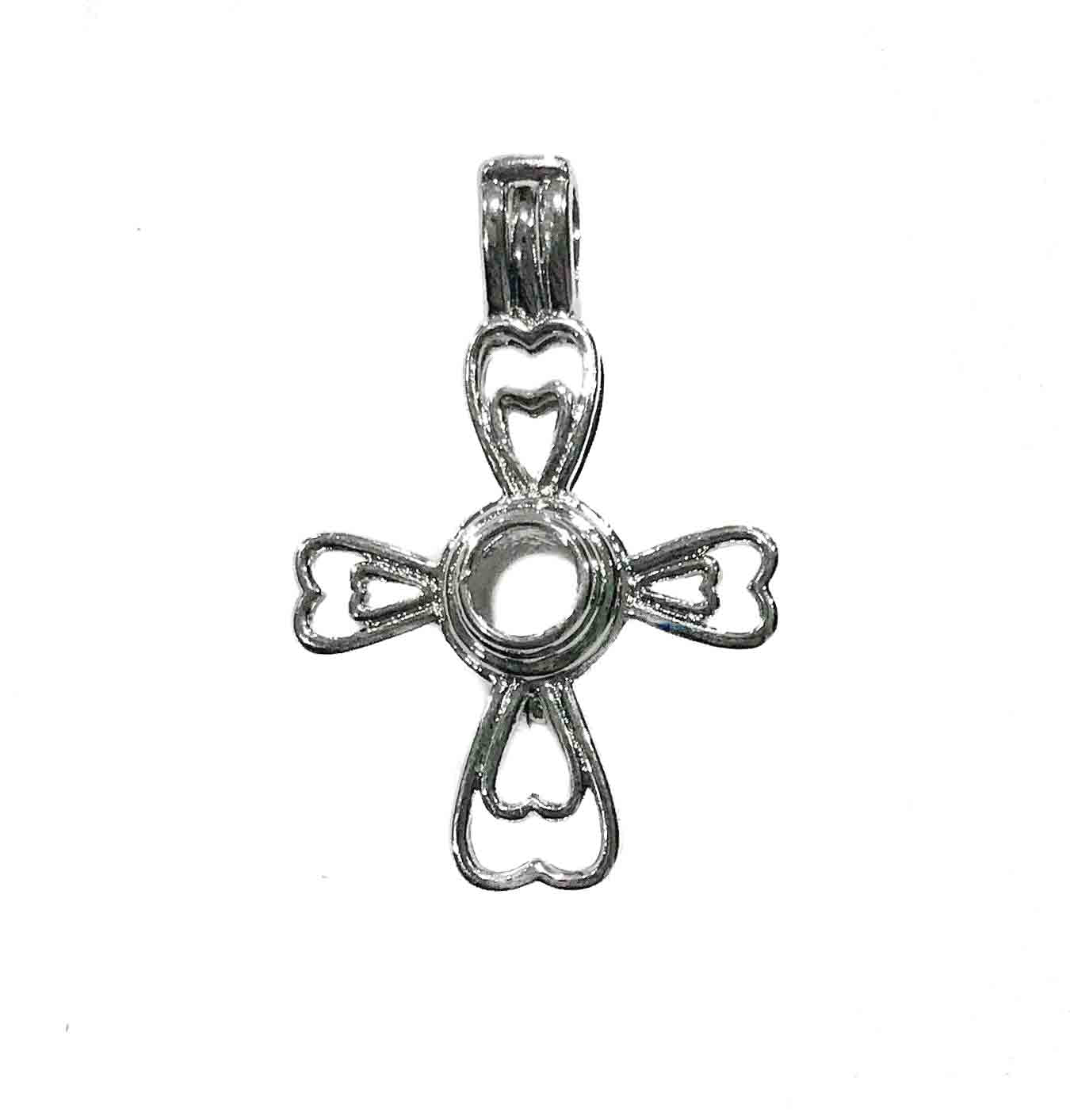 Cross Heart Silver Plated Cage Pendant 1 1/2” x 3/4” Default