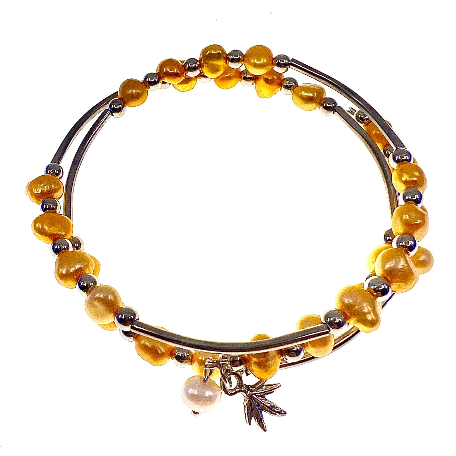 Bracelet - Double Wire Wrap Stainless Steel With Freshwater Pearls