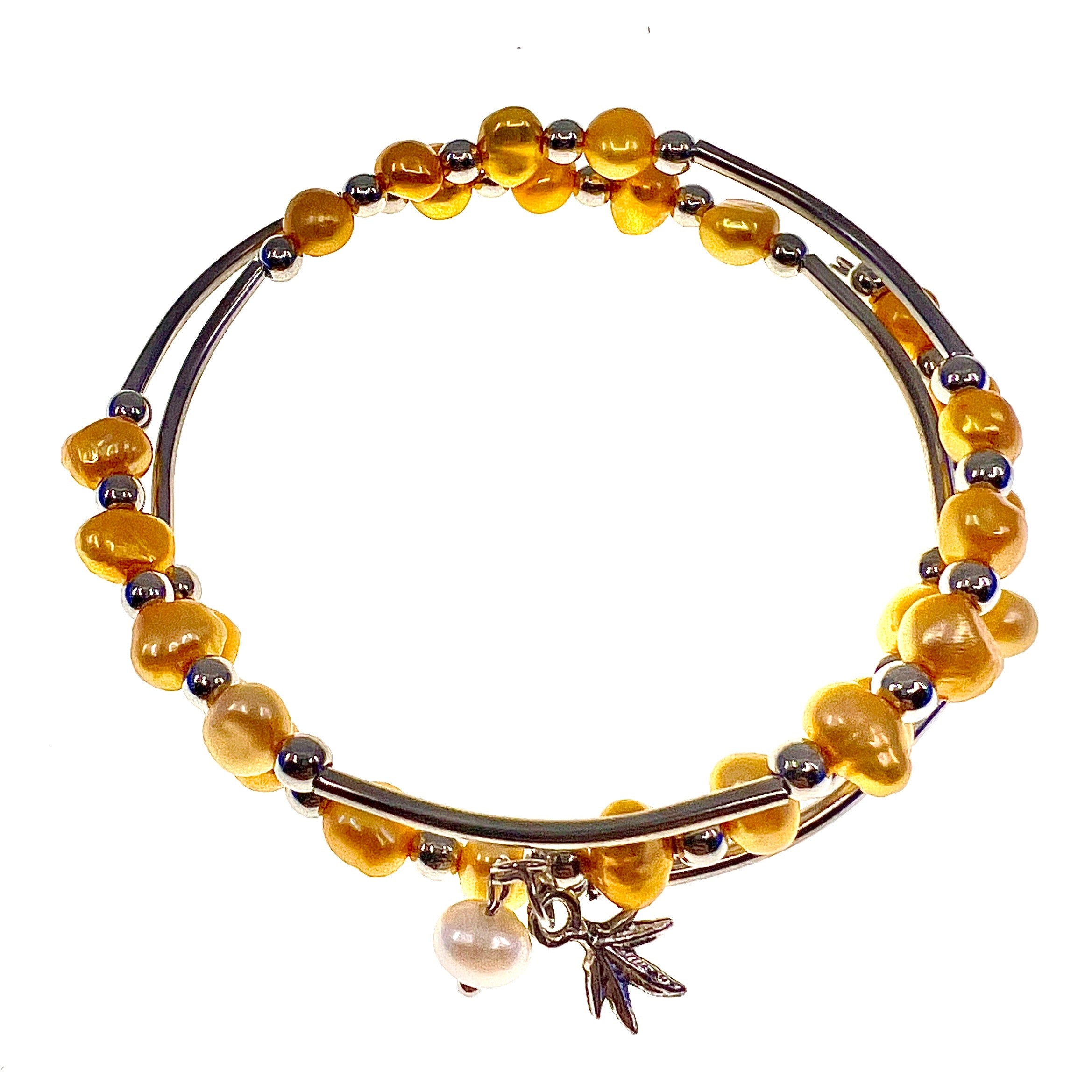 Bracelet - Double Wire Wrap Stainless Steel With Freshwater Pearls