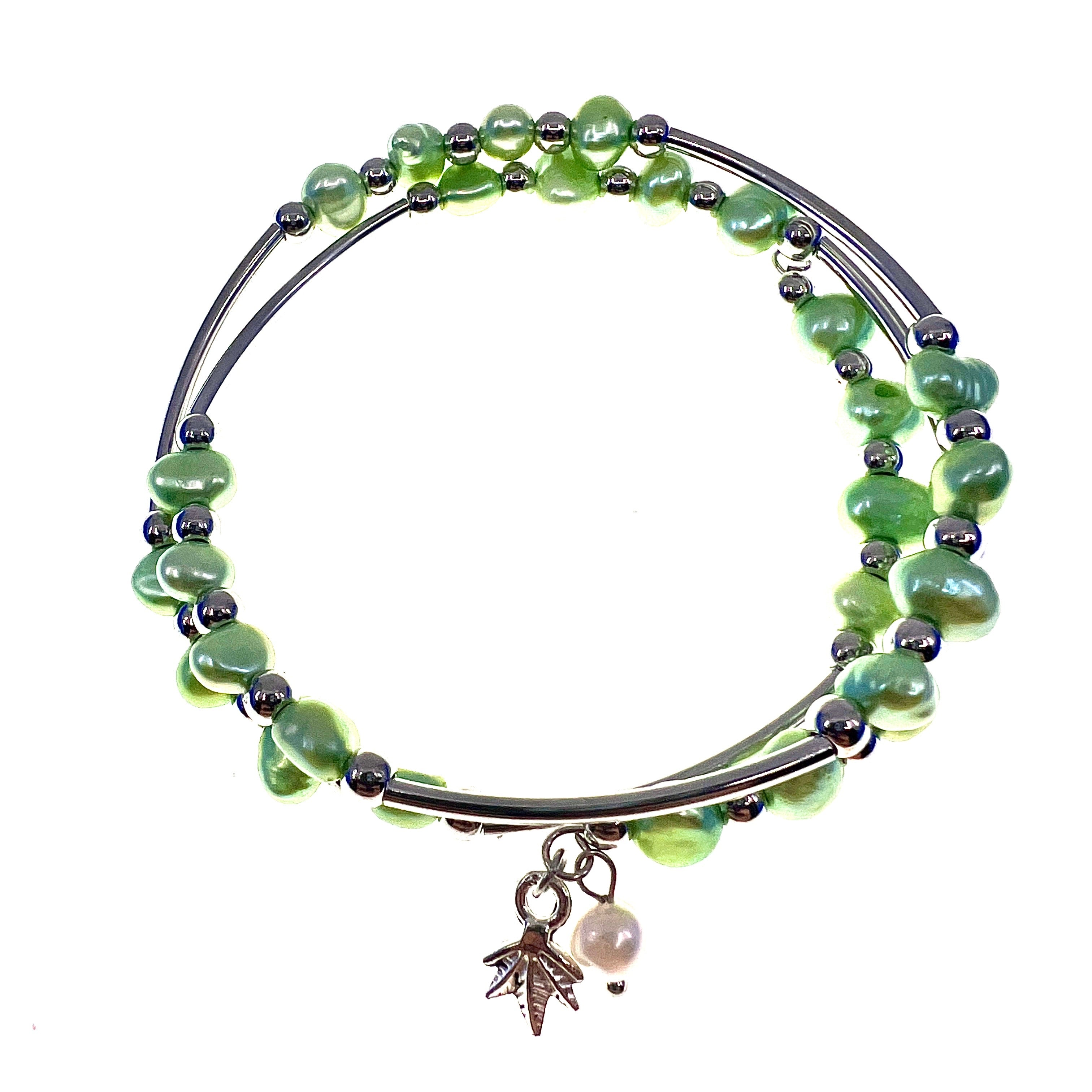 Bracelet - Double Wire Wrap Stainless Steel With Freshwater Pearls