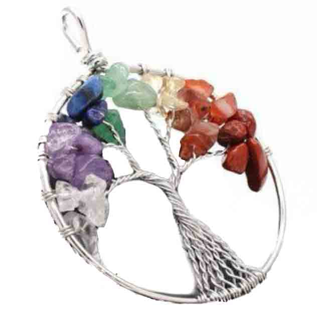 Tree Pendant with Real Semi-Precious Gems 1 1/2" Diameter Default