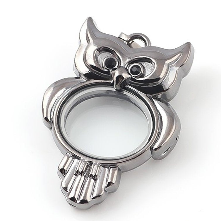Glass Locket Pendant Magnetic - Owl (5mm or less Pearls and Gems)