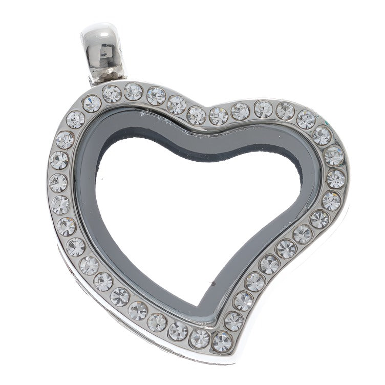 Heart Slim Rhinestone Pendant Glass Flip Up Locket Default Title