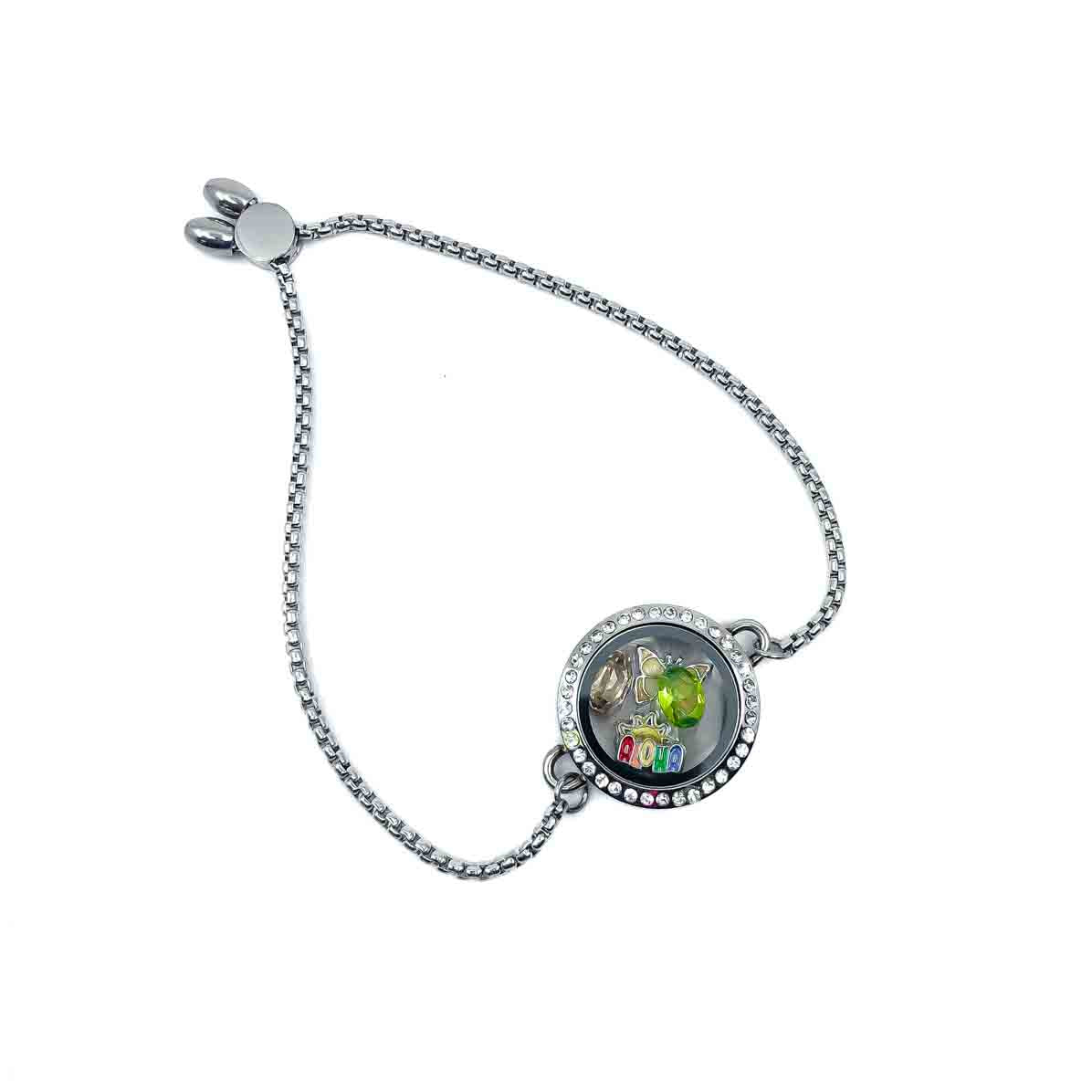 Adjustable Slider 25mm Rhinestone Round Circle Stainless Steel Glass Locket Default Title