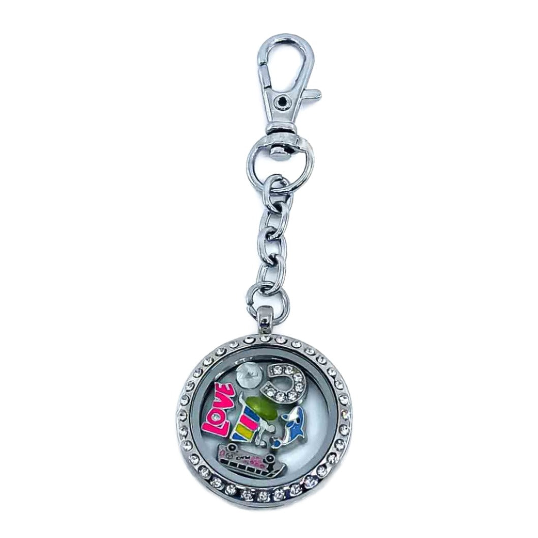 Dangle Purse Charm 30mm Round Rhinestone Magnetic Glass Locket Default Title