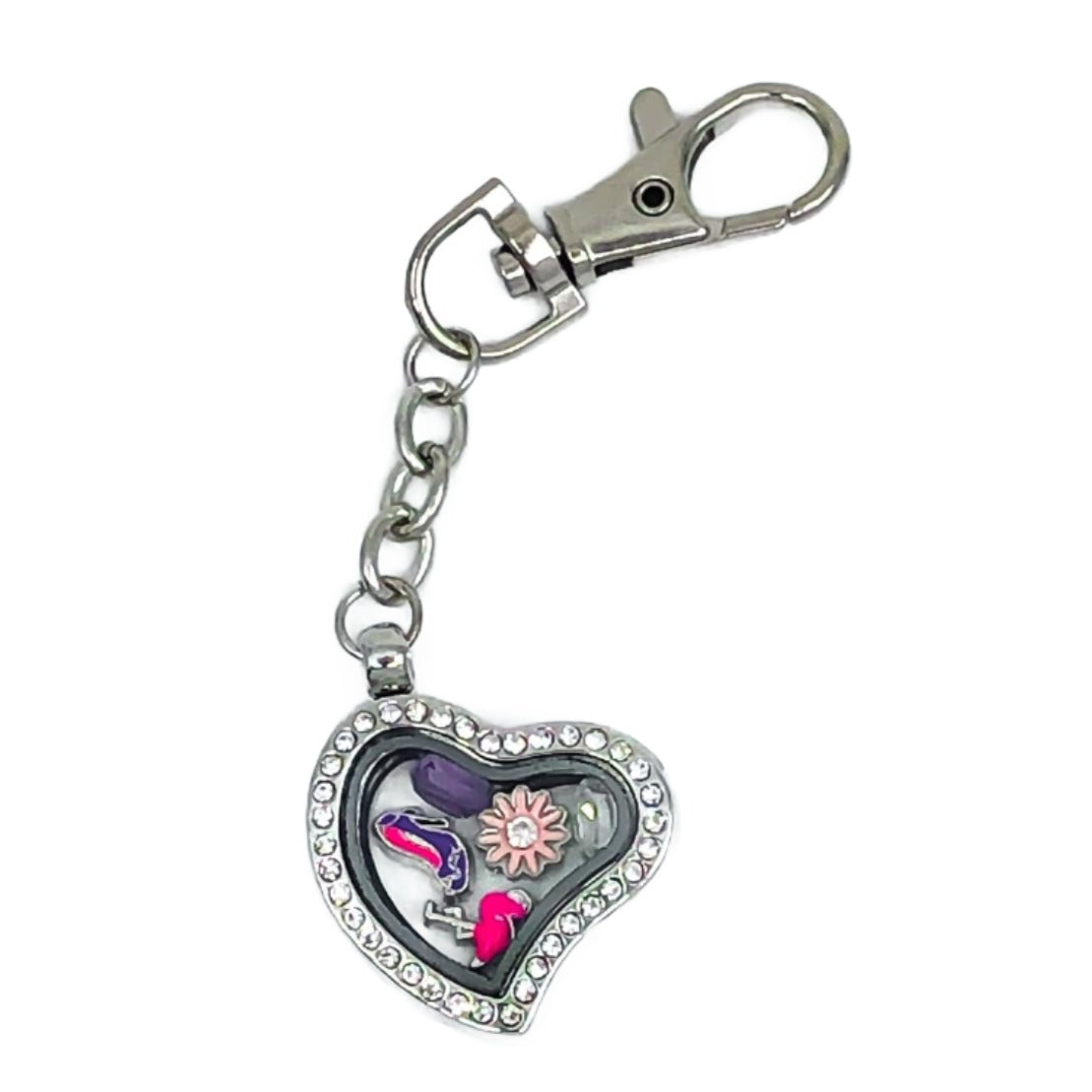 Rhinestone Heart Keychain Purse Backpack Living Locket Default Title