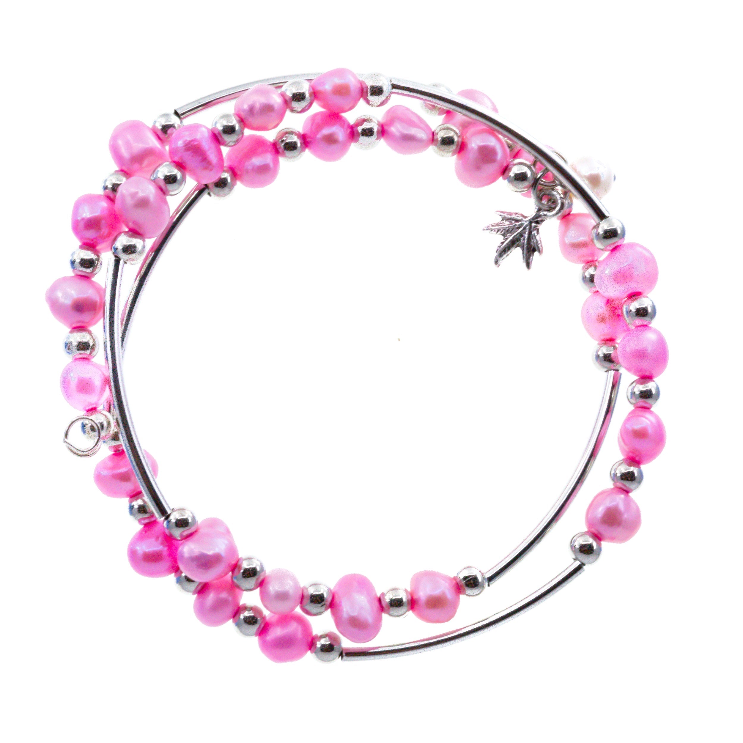 Bracelet - Double Wire Wrap Stainless Steel With Freshwater Pearls