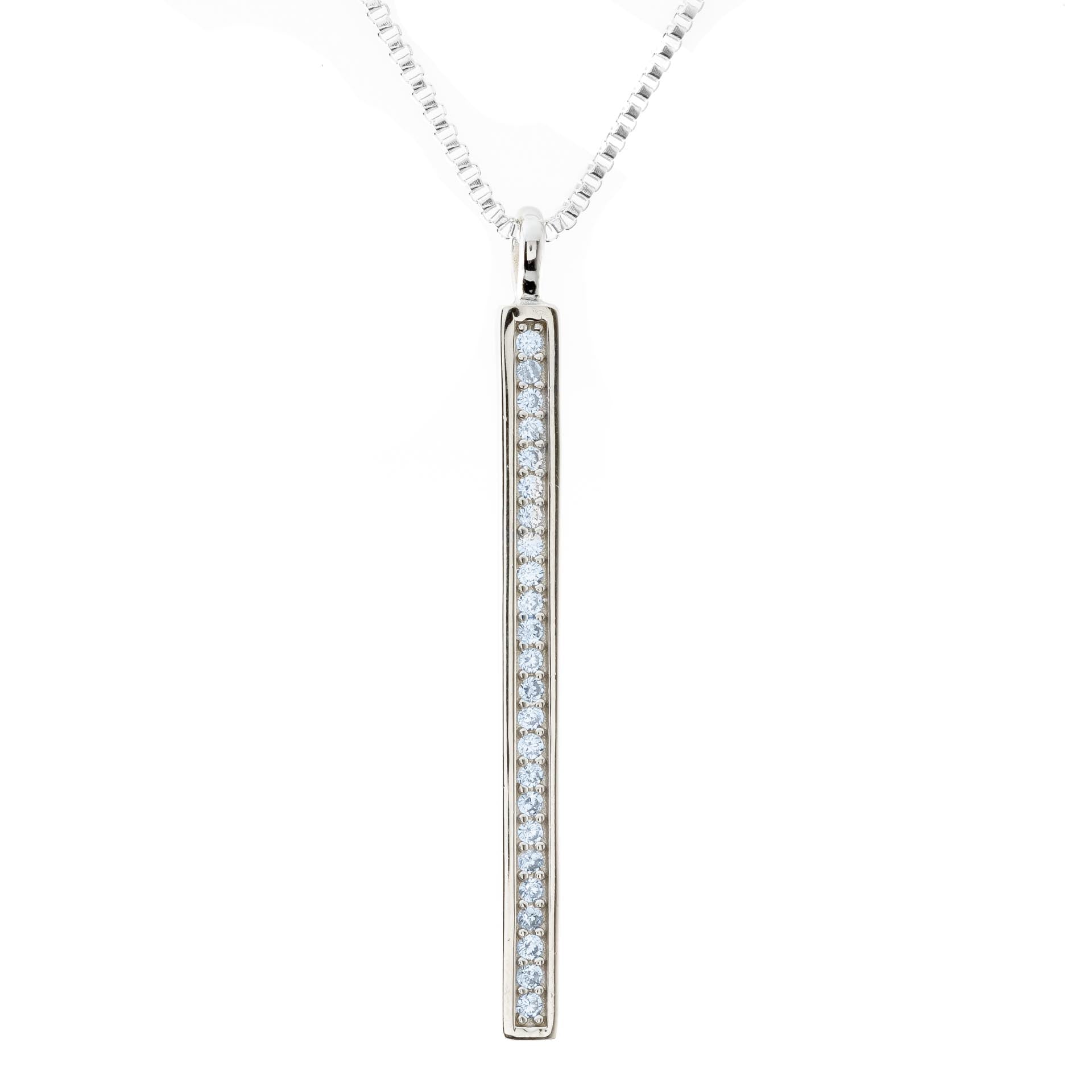 Solid Bar Clear Rhinestone Sterling Silver Pendant With Triple Rhodium Coating (2 1/2 inch Long) Default