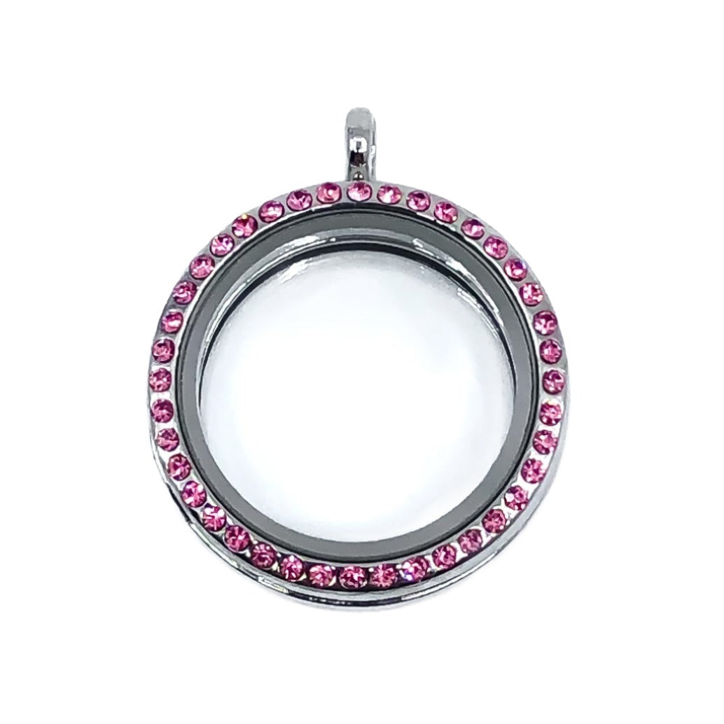 Pink Flip Up Magnetic 30mm Rhinestone Locket Silver Plated Default Title