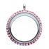 30mm Round Pink Rhinestone Pendant Stainless Steel Twist Screw Locket Default Title