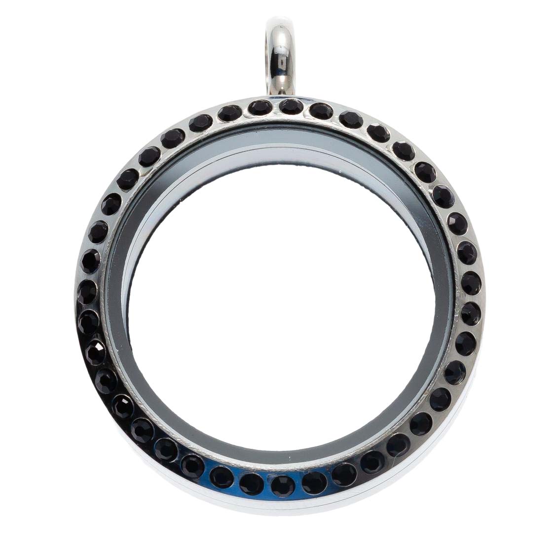 30mm Round Black Rhinestone Pendant Stainless Steel Twist Screw Locket