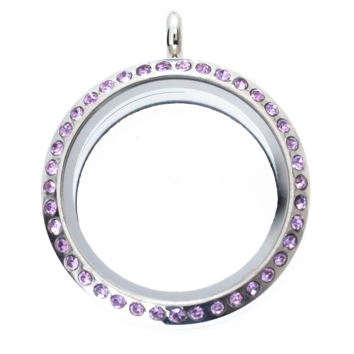 30mm Round Light Purple Rhinestone Pendant Stainless Steel Twist Screw Locket Default Title