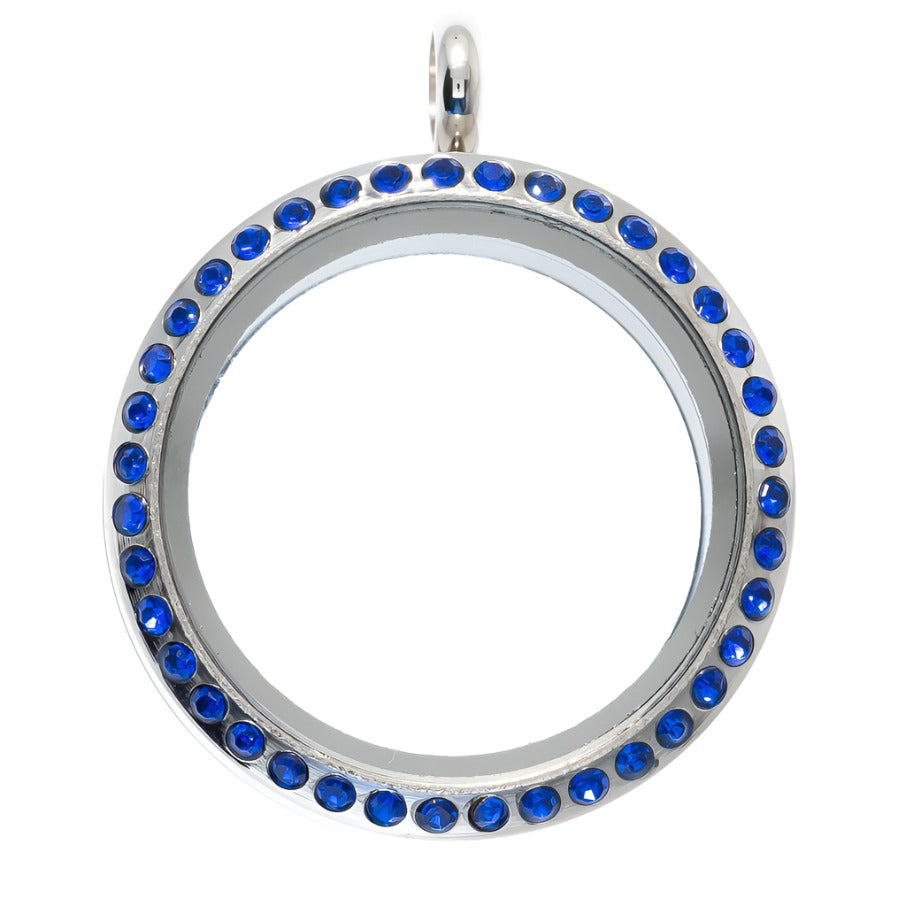 30mm Round Blue Rhinestone Pendant Stainless Steel Twist Screw Locket Default Title