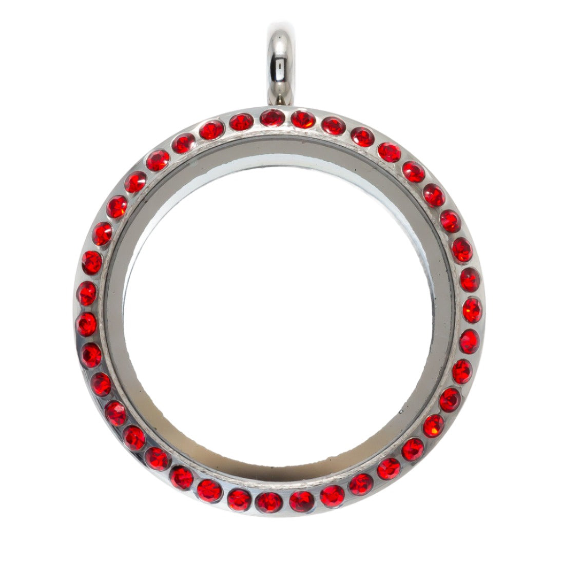 30mm Round Red Rhinestone Pendant Stainless Steel Twist Screw Locket Default Title