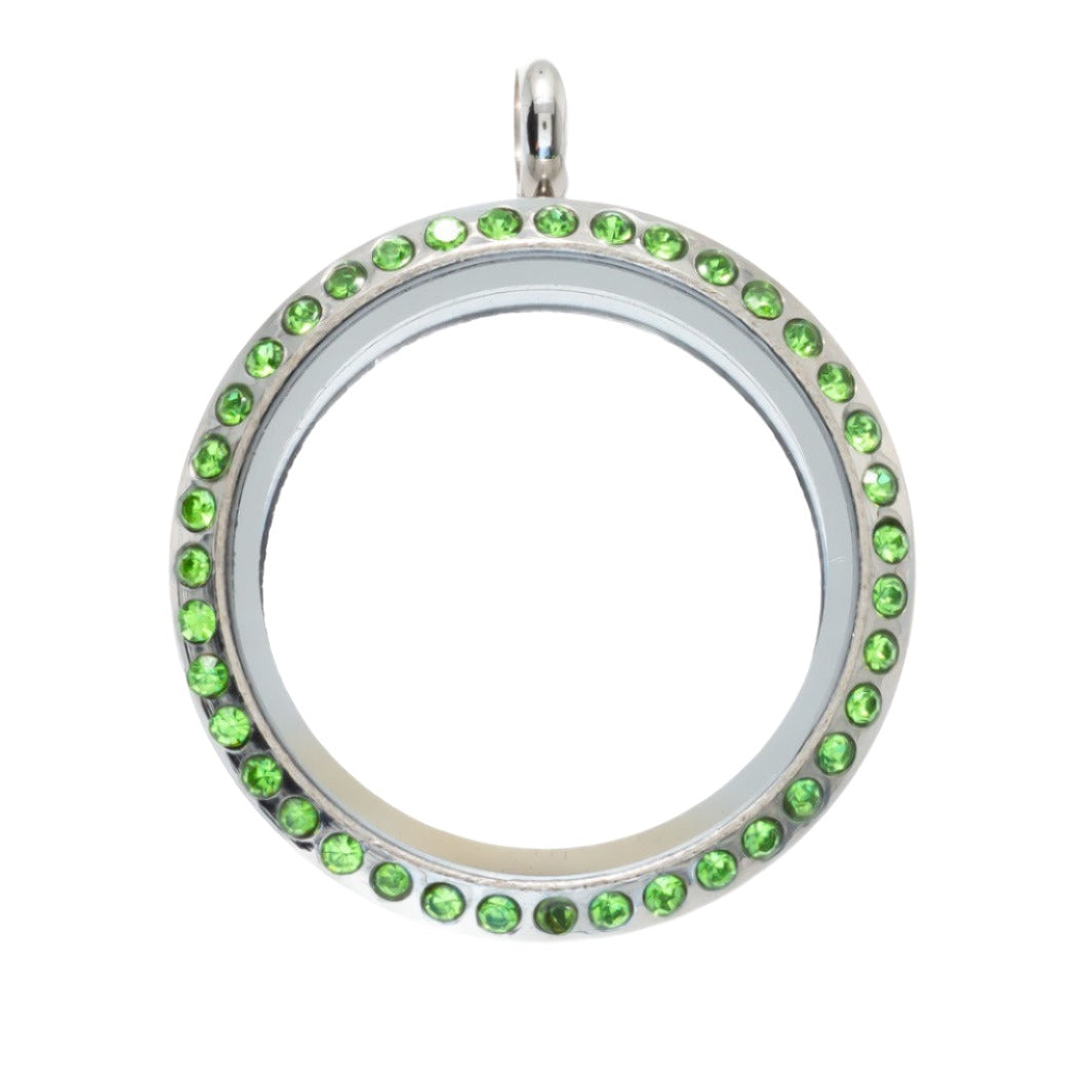 30mm Round Green Rhinestone Pendant Stainless Steel Twist Screw Locket Default Title